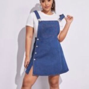 Plus Button Front Denim Overall Dress